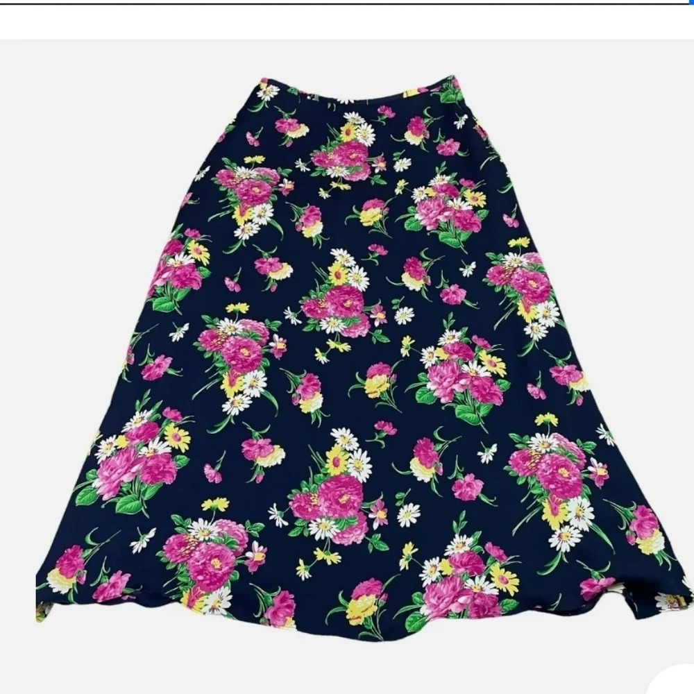 Lauren Ralph Lauren Floral Maxi Skirt 100% Silk Size 6